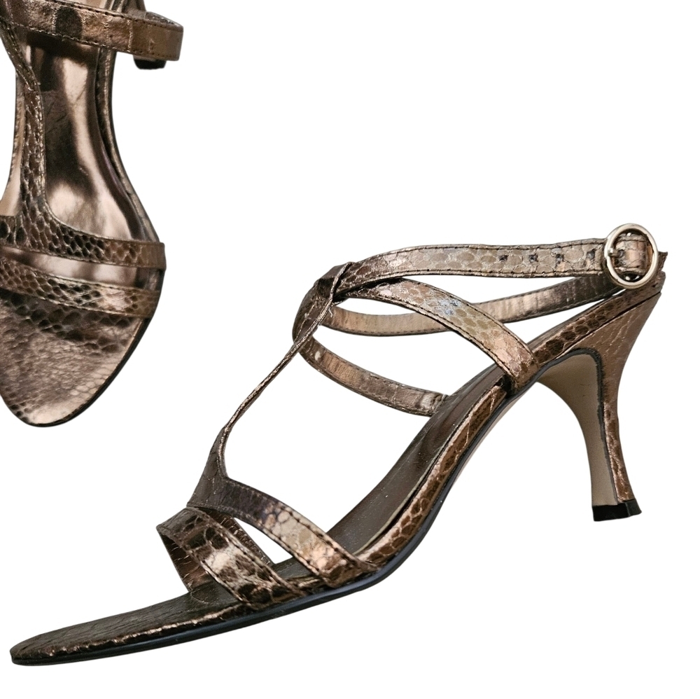 Nine West Gold Strappy Heels 6M - Picture 2 of 7